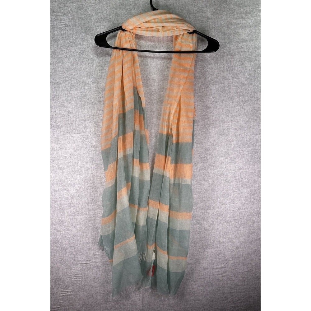 NWT Geranium Women's Crinkle Scarf Fringe Orange Teal White Spring Light Weight